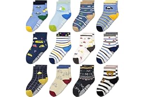 Tphon Non Slip Kids Toddler Socks with Grippers Baby 12 Pairs Anti Skid Socks for Boys Girls 0-7 Year Children