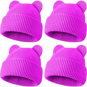 ZUPPAD 4 Pack Baby Toddler Beanie Hat with Bear Ears，Soft Knitted Winter Skull Cap for Kids Cute Solid Color Set35