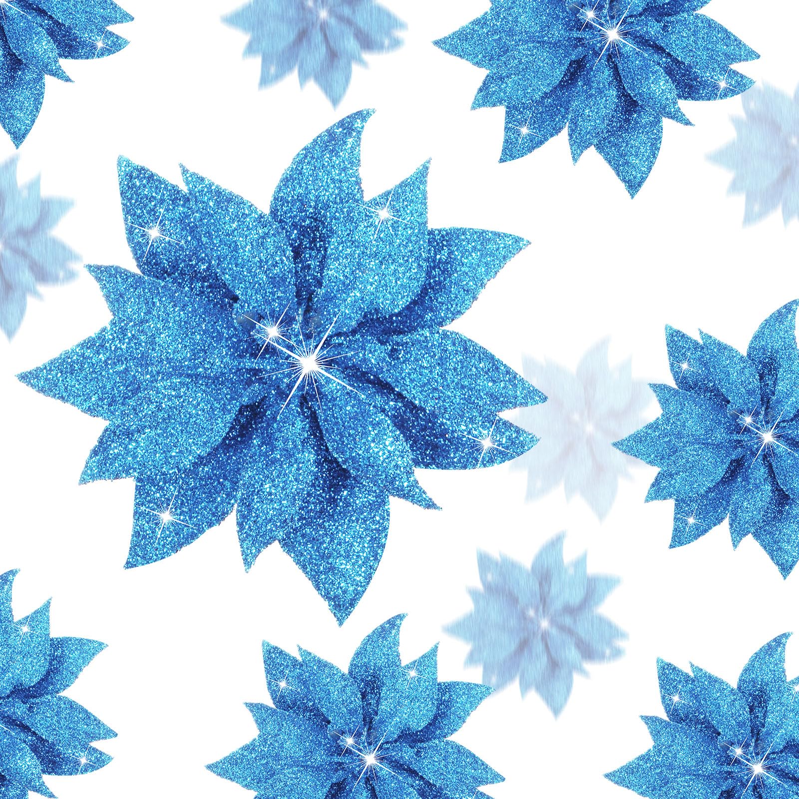 Chunyin 24 Pcs Christmas Poinsettias Artificial Flowers, 6" 4" 3" Glitter Poinsettia Clip on Ornaments Christmas Tree Decorations Indoor Xmas Poinsettias for Wreath Fireplace(Blue)