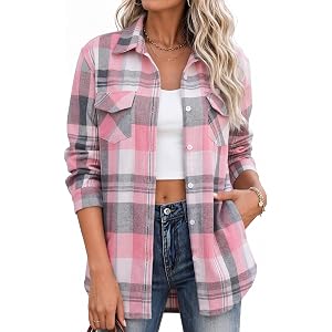 Zeagoo Flannel Shirt Women Plaid Button Down Shackets Long Sleeve Fall Tops | Cotton Brushed Flannel Shirts Lightweight Loose
