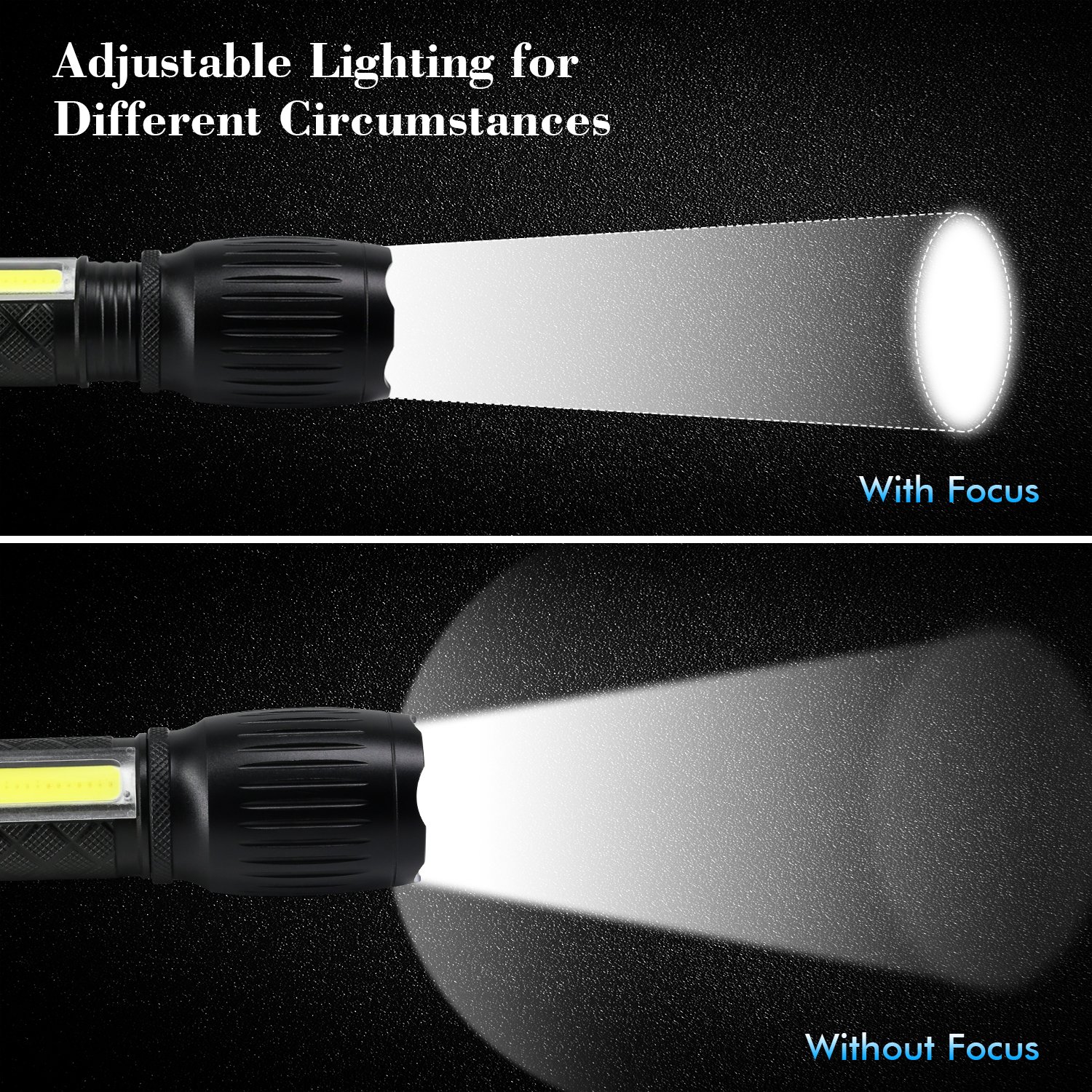 Tactical Flashlight 2 pack, WdtPro Military Tac light Pro Flashlights with Magnetic Base, COB LED Lantern, 6 Modes and Zoom Function, Best LED Flashlight Waterproof Lantern+Flashlight in-1 for Camping