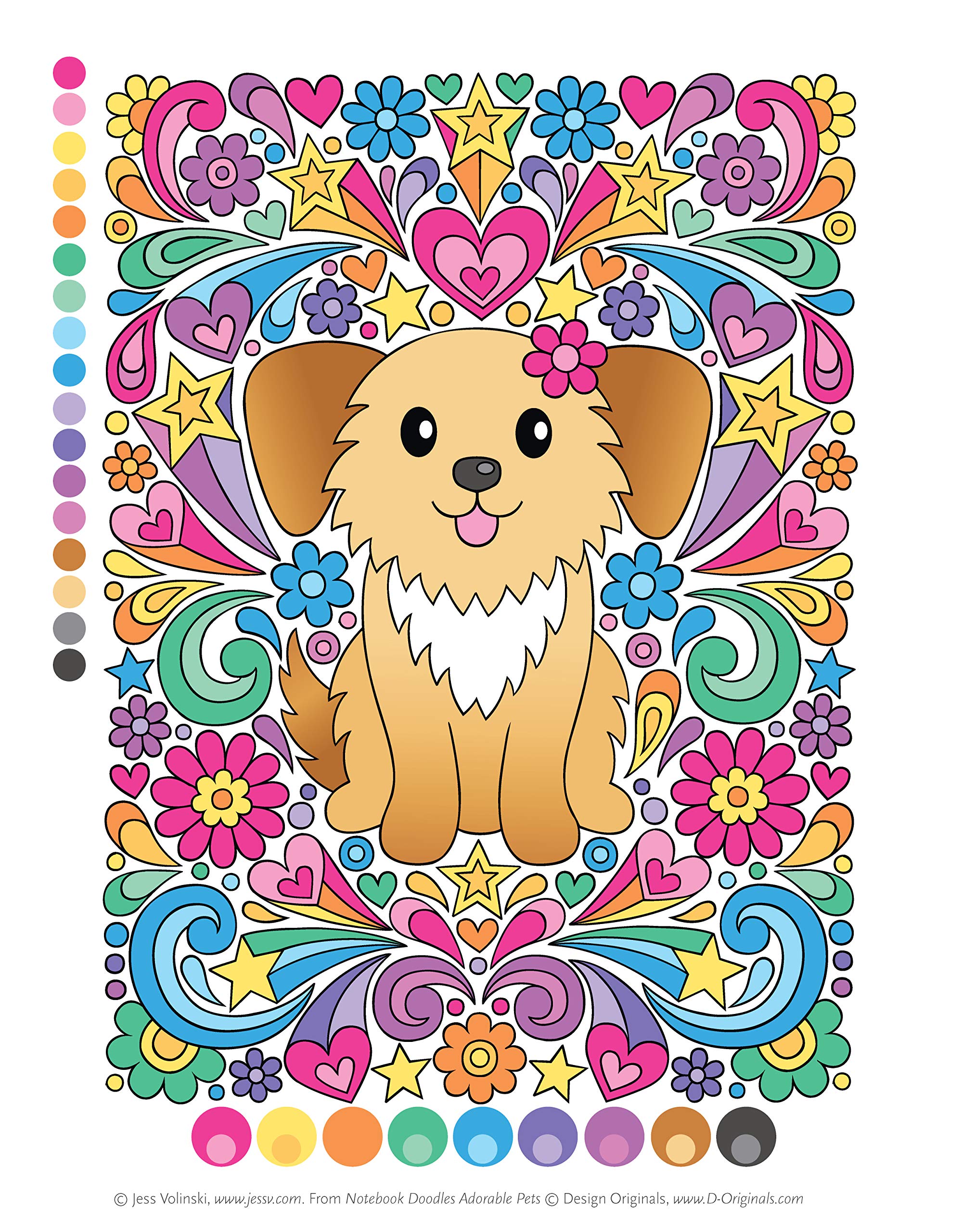 Notebook Doodles Adorable Pets: Coloring & Activity Book (Design Originals) 32 Dazzling Designs from Dogs & Cats to Hedgehogs & Hermit Crabs; Art Activities for Tweens with Color Palettes & Examples
