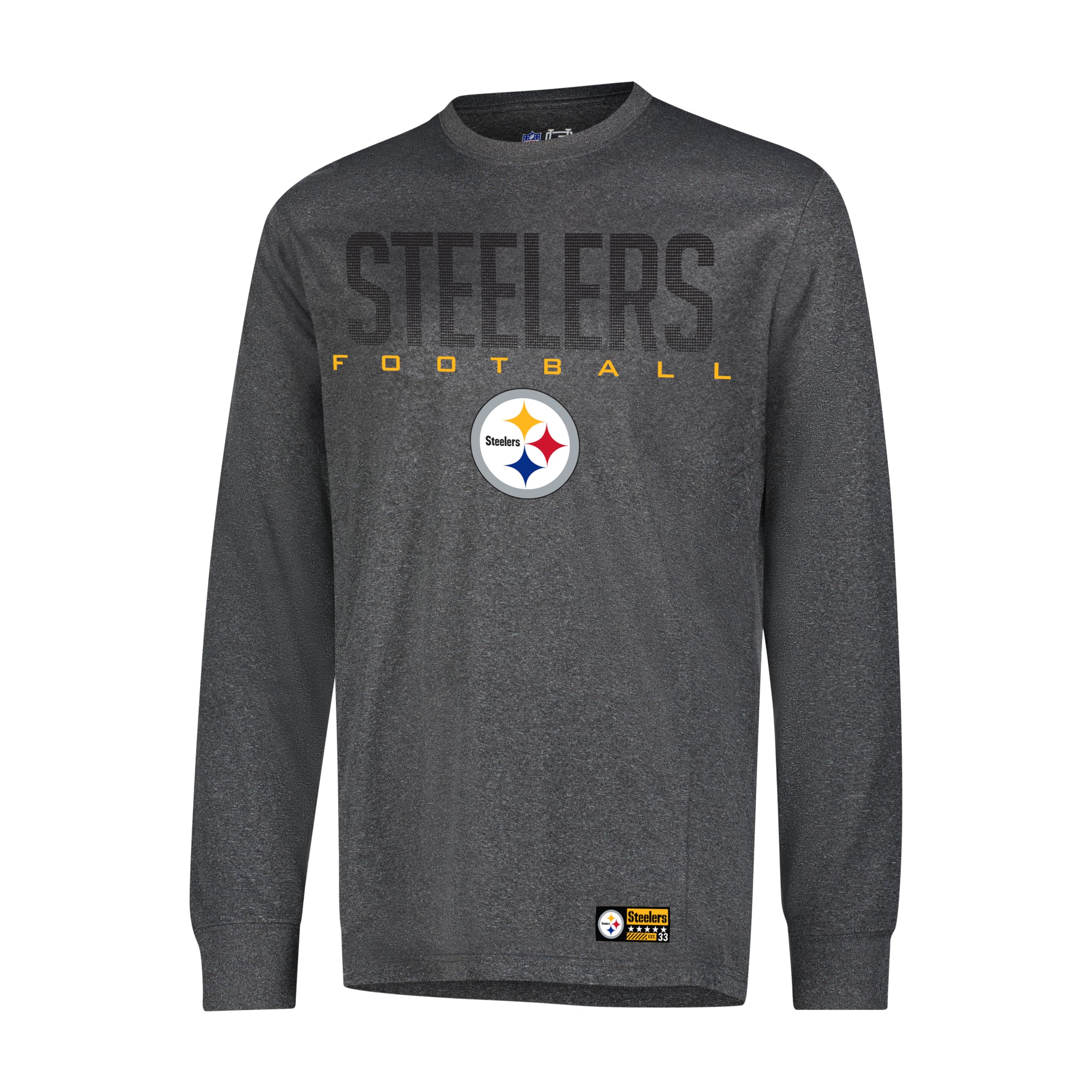 Ultra Game NFL Official Adults Super Soft Game Day Long Sleeve T-Shirt - Unisex, Pittsburgh Steelers, Heather Charcoal, Large Image