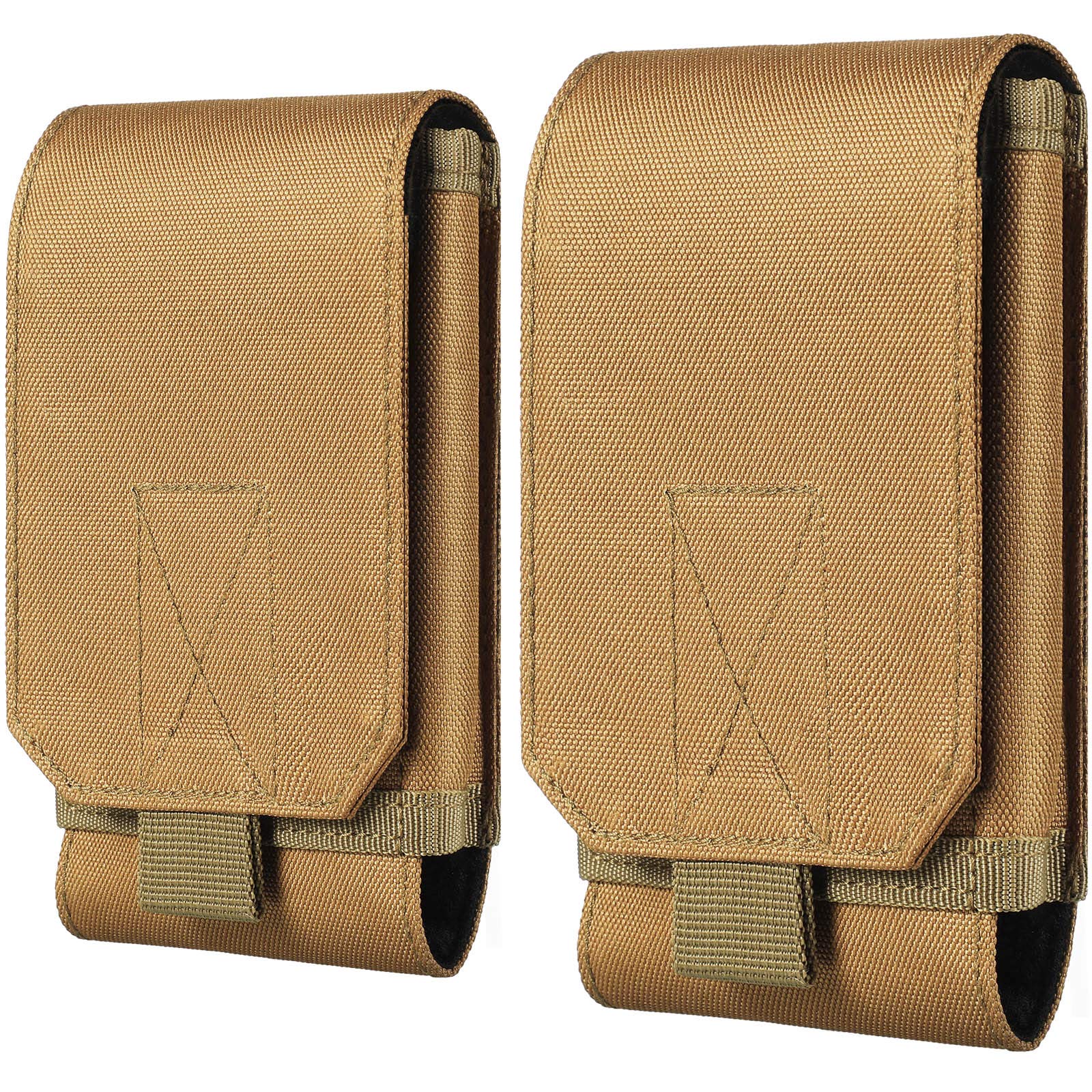 2 Pieces Tactical Molle Smartphone Holsters, Universal Army Mobile Phone Belt Pouch Holster Cover (Khaki)