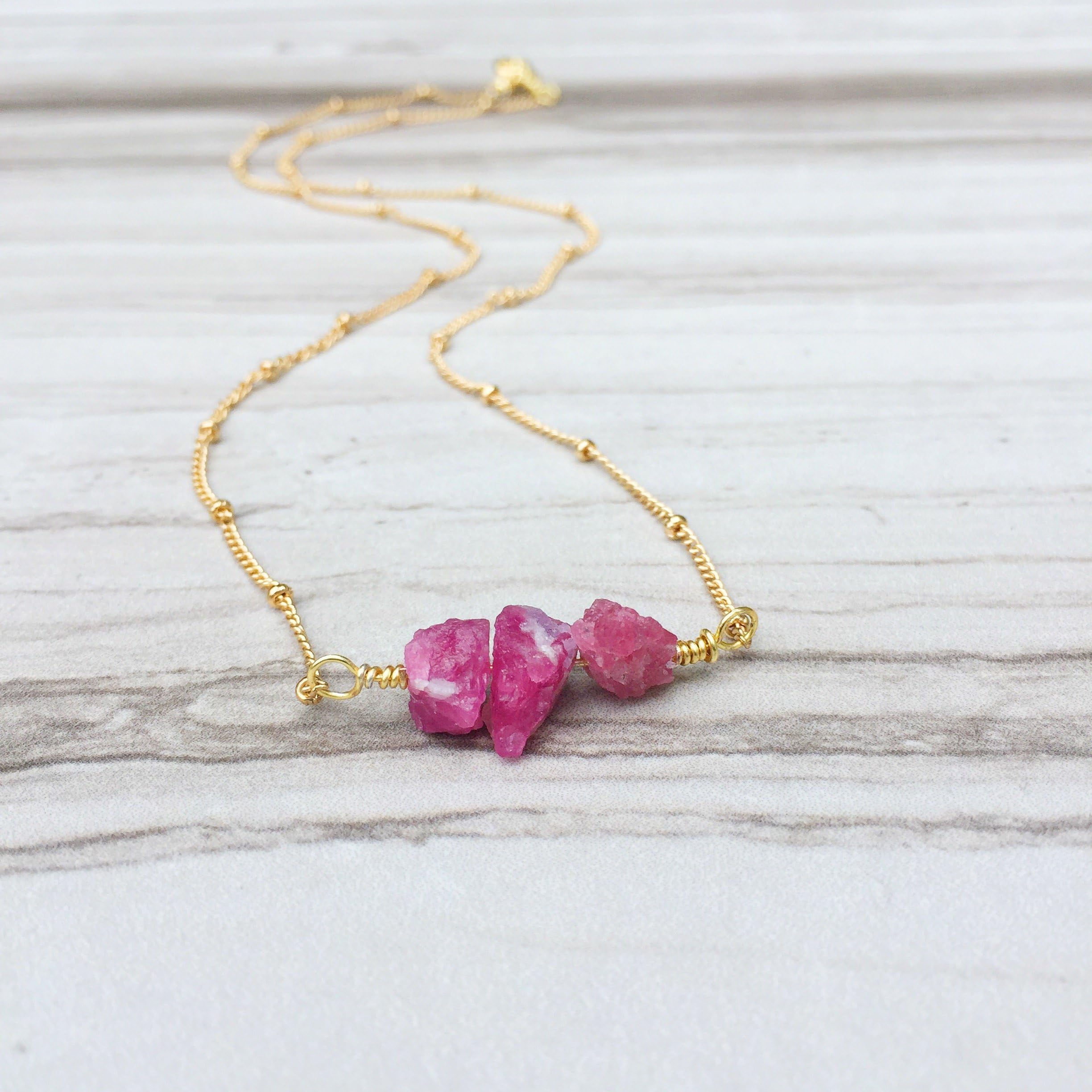 Stunning Pink Tourmaline Chip Necklace Set In 14k Gold Fill Wire and Designer Chain