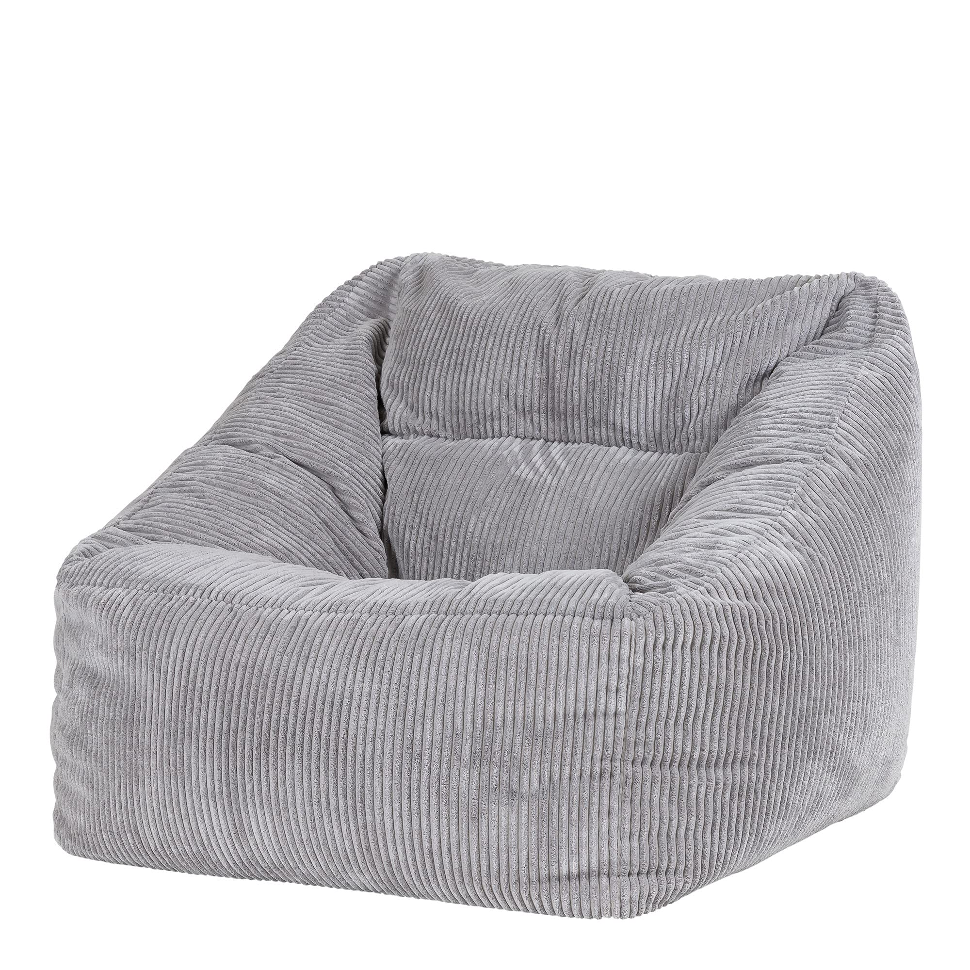icon Natalia Cord Bean Bag Chair, Grey, Large Adult Bean Bag with Filling Included, Comfy Chair, Armchair, Living Room, Living Room Furniture, Bedroom Furniture