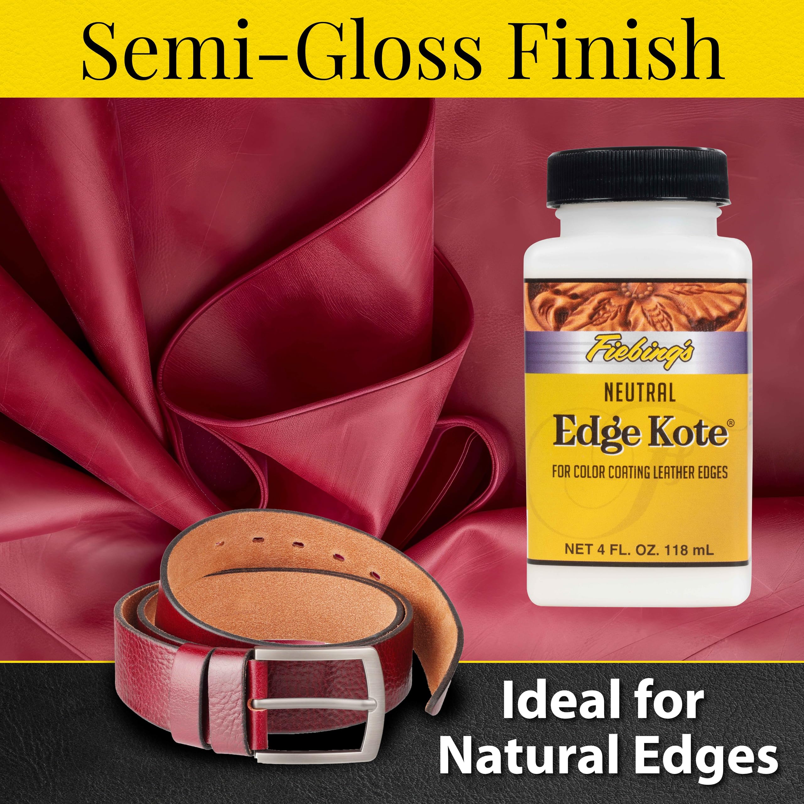 Fiebing's Edge Kote (4oz, Neutral) - Leather Edge Paint for Shoes, Furniture, Purses, Couches, Belts - Flexible, Water Resistant, Semi Gloss Color Coating Leather Dye to Protect Natural Edges