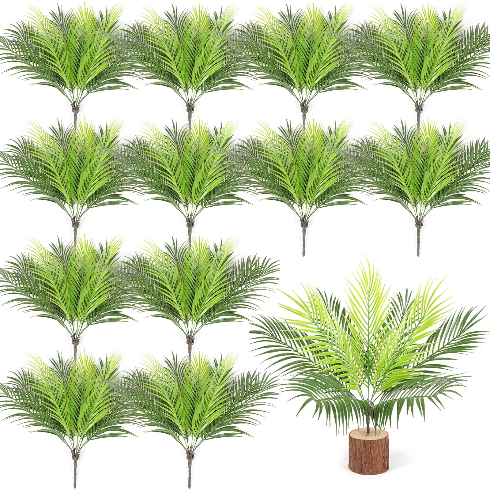 Photo 1 of Artificial Palm Plants Leaves Imitation Fake Palm Tree Leaves Decor Greenery Faux Tropical Faux Plants Fronds for Home Garden Hawaiian Party Jungle Party Decor(12 Pieces)