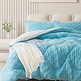 ELNIDO QUEEN® Fluffy Comforter Set Queen, Light Blue Winter Fleece Comforter Ultra Soft & Extra Pluffy Plush Comforter Set, Cozy Fuzzy Bed Comforter 3 Pieces (1Comforter, 2 Pillowcases),92x88 inch