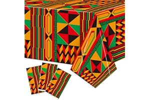 BkeeCten 3 Packs Happy Kwanzaa Happy Juneteenth Tablecloth Decorations, African Disposable Waterproof Plastic Striped Checkered Table Covers, Afro Tablecloths for African-American Party Favor Supplies