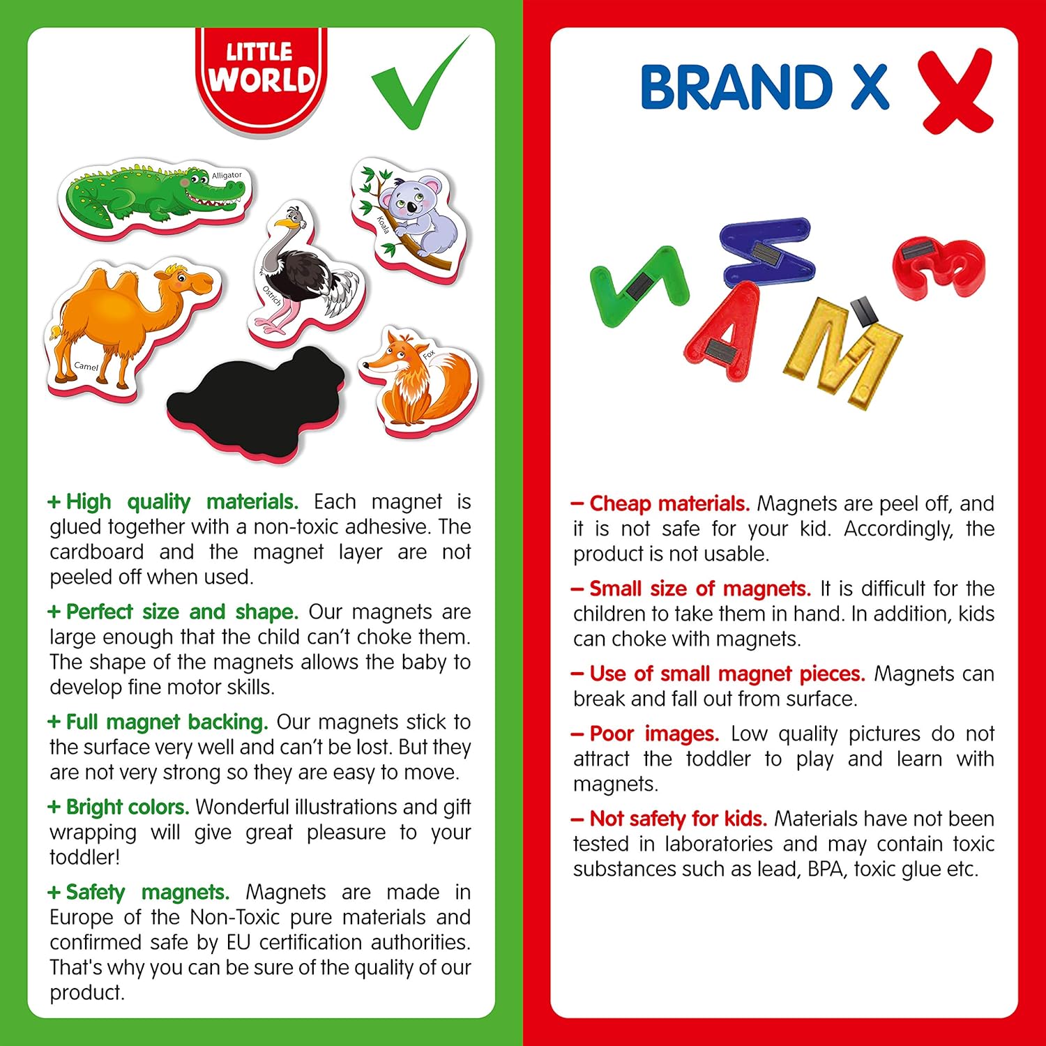 Little World Foam Fridge Magnets for Toddlers Age 1 2 3 - Refrigerator Magnets for Kids – Large Baby Magnets Toy – Set of 28 Magnetic Animals for Toddler Learning – Safe Kids Magnets: Toys & Games