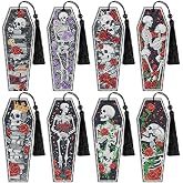 Gothic Skeleton Diamond Art Bookmarks, Diamond Painting Book Marks | 8 Pcs Gothic Skeleton Diamond Painting Bookmarks with Tassels, DIY Reading Craft for Book Lovers