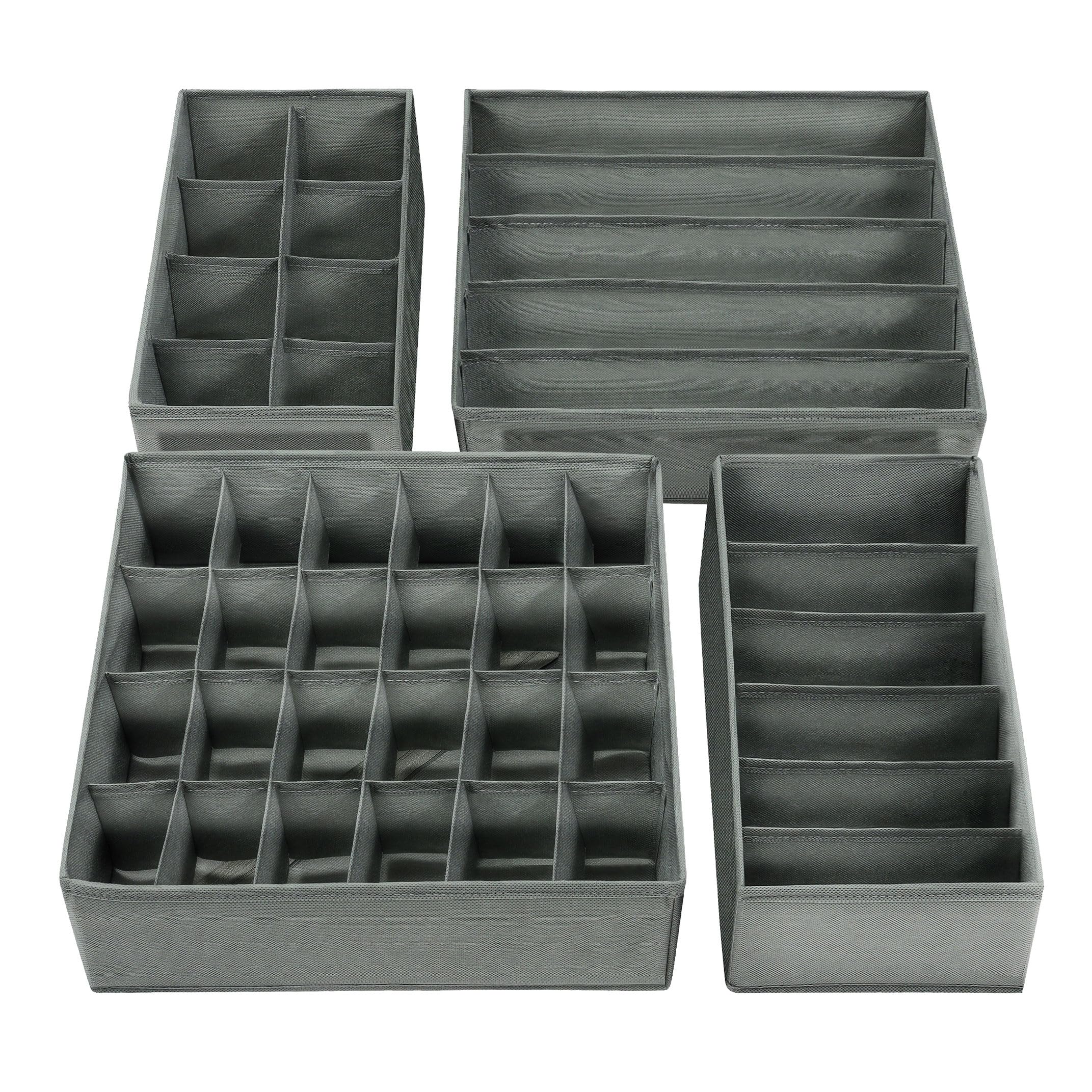 SabMak Underwear Drawer Organiser Divider – Bedroom Storage Boxes for Bras, Underwear, Socks, Ties, Baby Cloths, Wardrobe Clothes Organiser (set of 4)