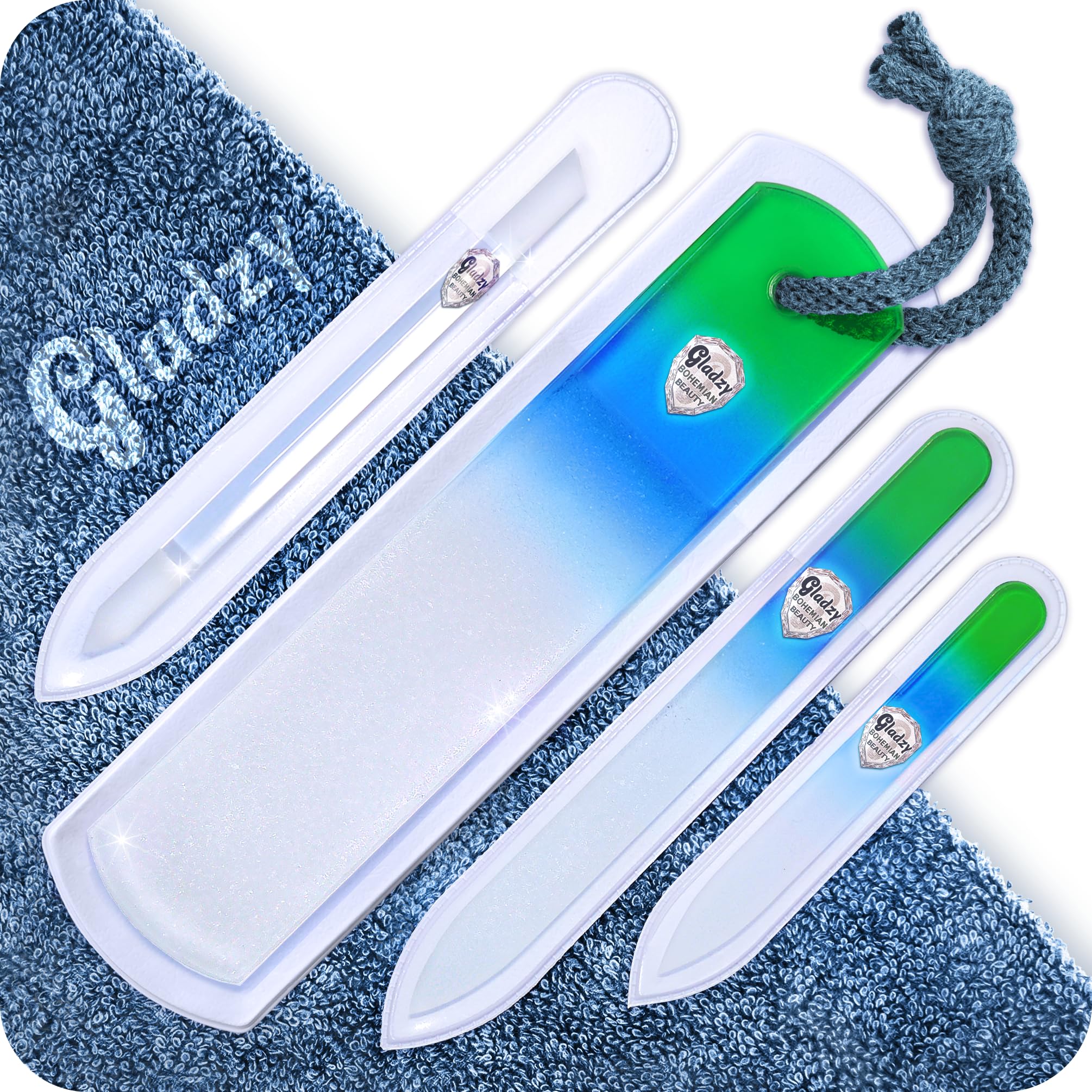 Genuine Czech Glass Nail File Set - Two-Sided Different Grit Surface, Callus Remover Foot Rasp, Cuticle Pusher, Manicure & Pedicure, EU Quality by GLADZY