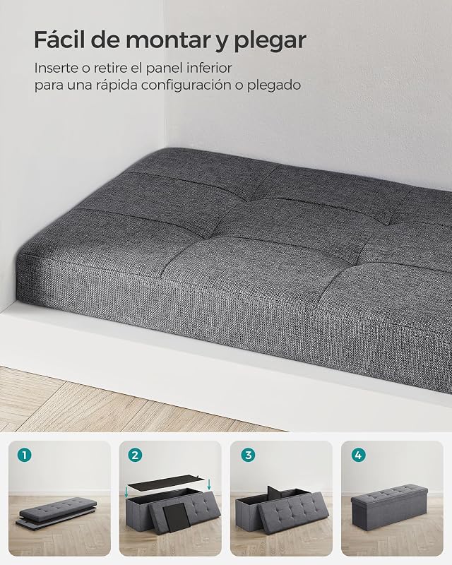 Mazie Colección - Puff Almacenaje, Banco Plegable, 38 x 110 x 38 cm, Taburete Reposapiés, Pie de Cama, Soporta hasta 300 kg, para Sala de Estar, Dormitorio, Entrada, Gris Oscuro LSF77K