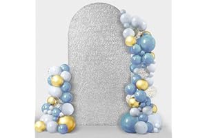 Friiko Wedding Arch Cover Sequin & Fabric 2-Sided Use 7.2FT Wedding Arch Stand Covers Round Top Chiara Arch Stand Cover for Wedding Birthday Party Baby Shower Ceremony Banquet Decoration, Silver