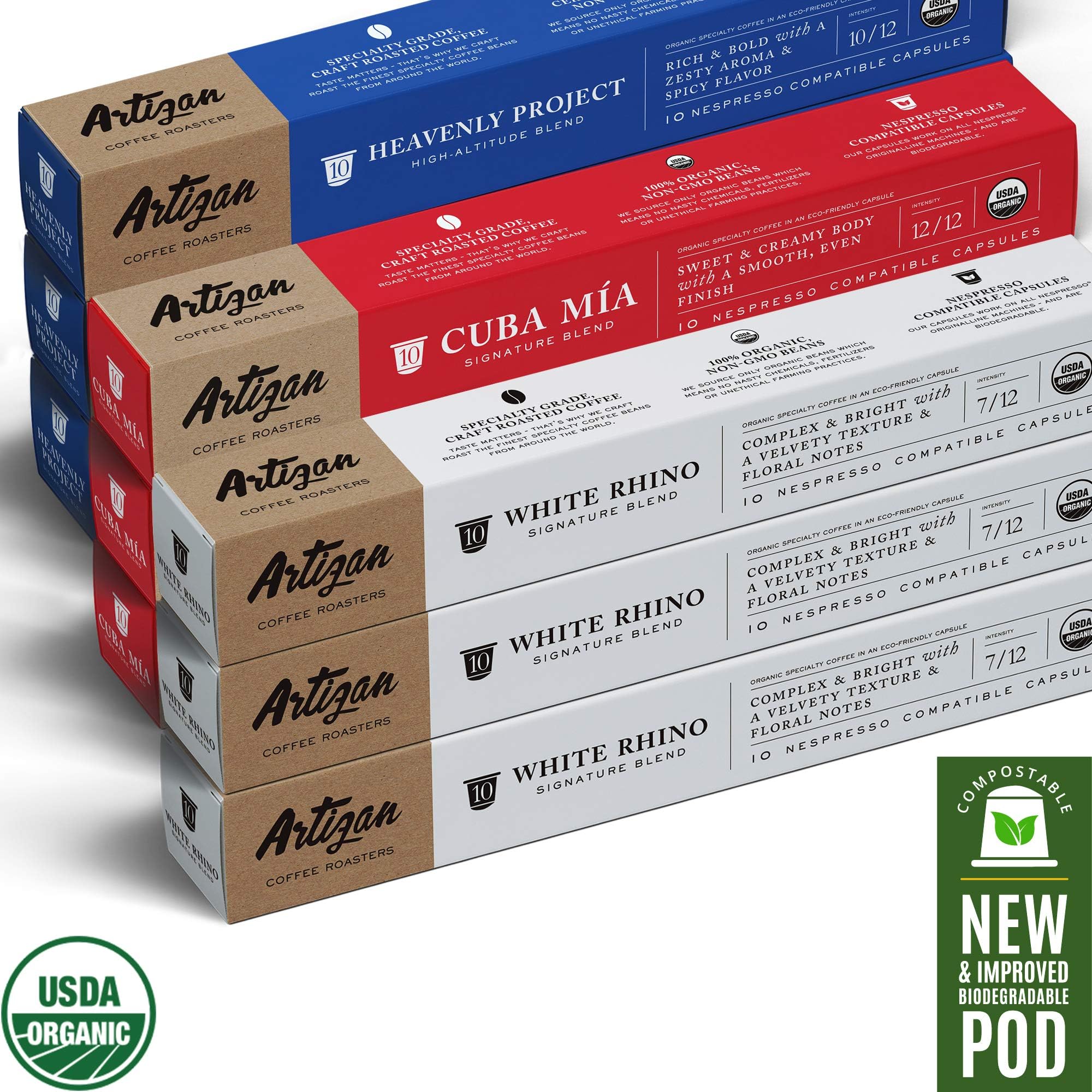 100% USDA Certified Organic Coffee - Nespresso Compatible Capsules - Artizan Coffee Blend (Variety Pack - 80 Pods)
