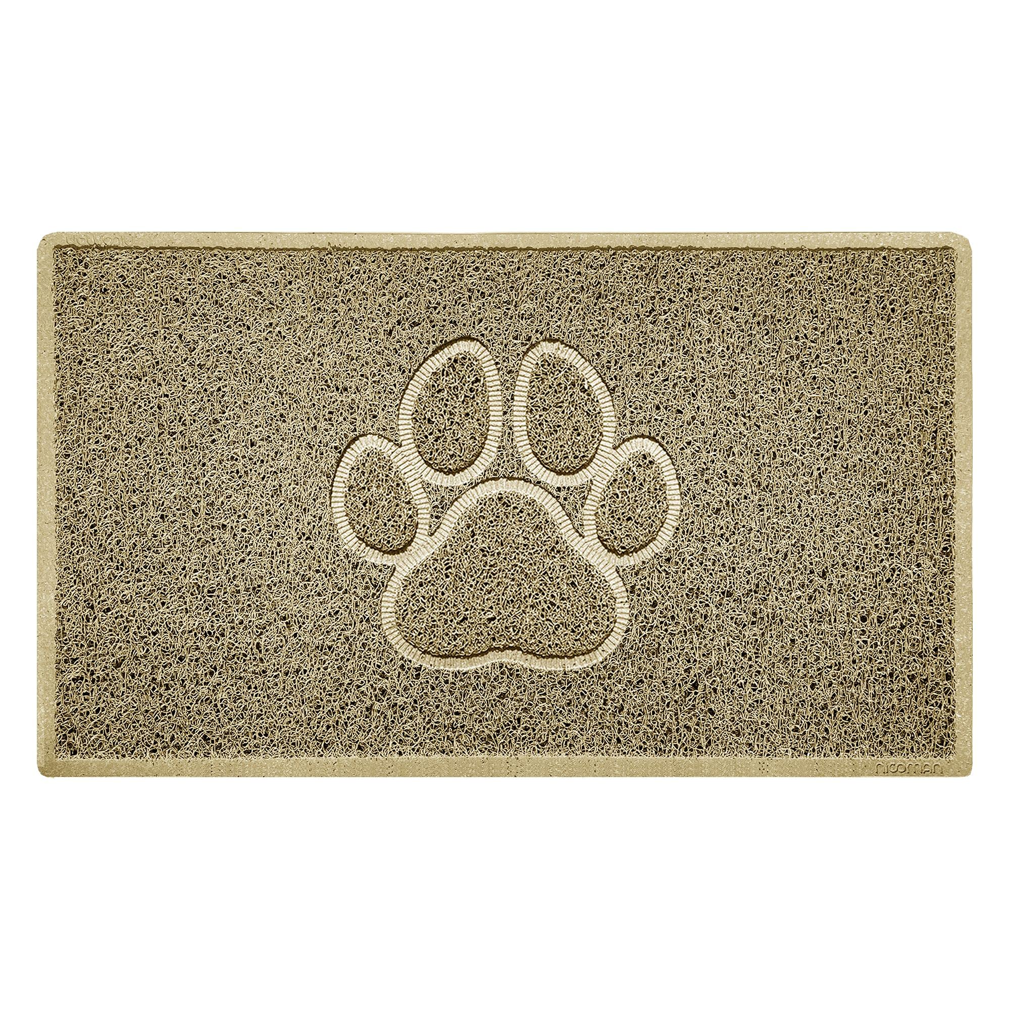 Nicoman PAW Shape Cat Litter Box Mat, Dog Food Feeding Tray Matt, Non-Slip, Easy Clean, Washable(75x44cm,Medium),BEIGE