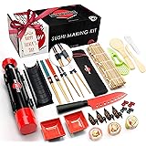 Sushi Making Kit - For Home Includes Roller, Bazooka, Avocado Slicer, Knife, Bamboo Rolling Mat, Chop Sticks Pack Reusable, B