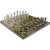 StonKraft Brass Chess Board Game Set with 100% Brass Chess Pieces Chessmen Coins (12" x 12" Inches)