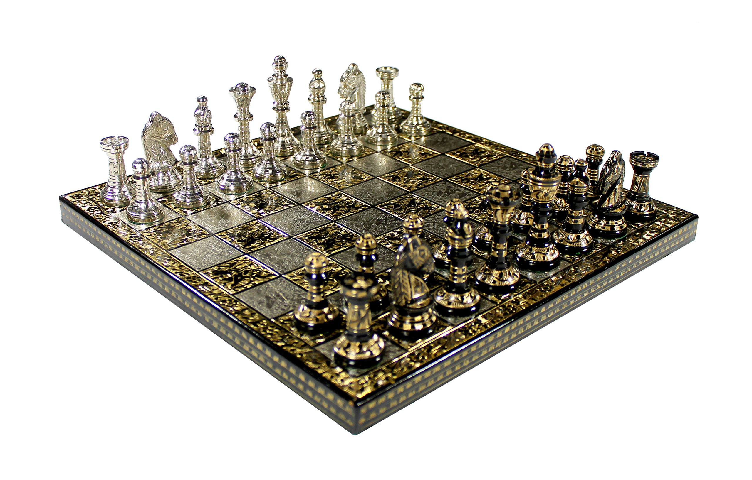 StonKraft Brass Chess Game Board Set with 100% Brass Chess Pieces Chessmen Coins