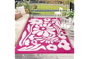 Wonnitar Outdoor Rug 6x9, Waterproof RV Outdoor Rugs for Camping, Reversible Plastic Straw Outside Camping Rug Large Portable Abstract Floral Picnic Mat for Camper Garden Beach Camp (Pink, 6'x9')