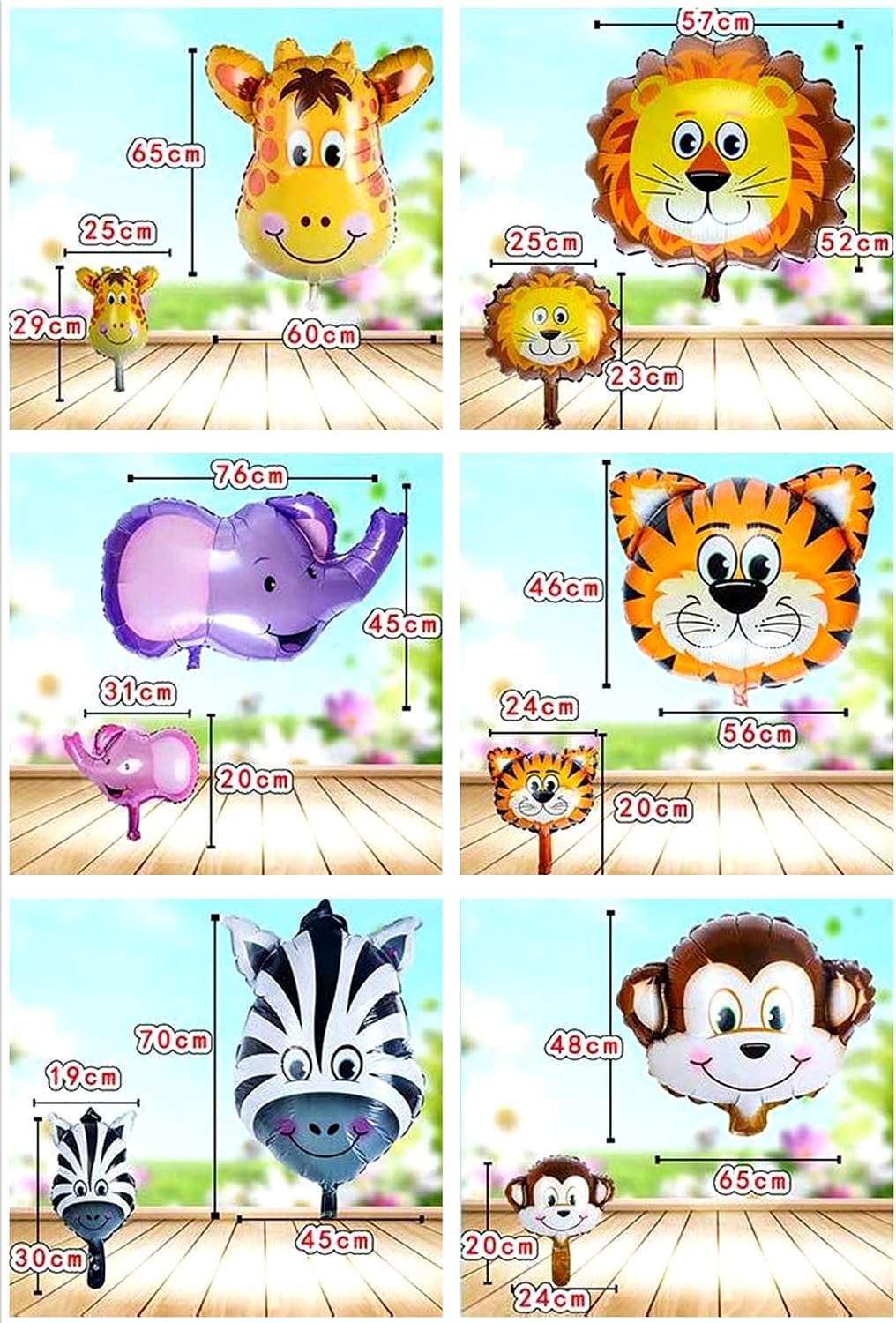 Ximkee Jungle Elephant Giraffe Tiger Lion Monkey Zebra Foil Balloons Kit Zoo Festival Party Supplies Pack of 6 (Jumbo) - Image 3