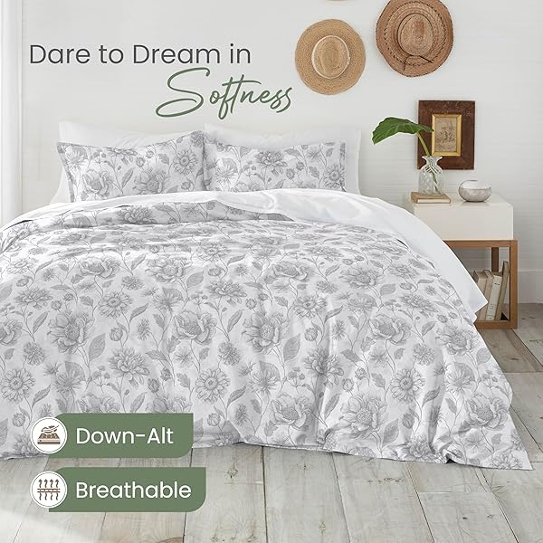 MARTEX ECOPURE COMFORT WASH 3-PIECE PRINT FULL/QUEEN COMFORTER SET – 100% ORGANIC COTTON – ALL-SEASON – BREATHABLE & LIGHTWEIGHT – EASY CARE – MEADOW WALK