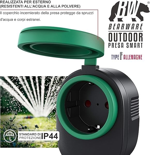 Bearware   Enchufe inteligente exterior   Toma WiFi inalmbrica   Monitor de energa   Temporizador   Control de voz o via app Smart Life Apple iOS Android   Compatible con Alexa Google Home IFTTT
