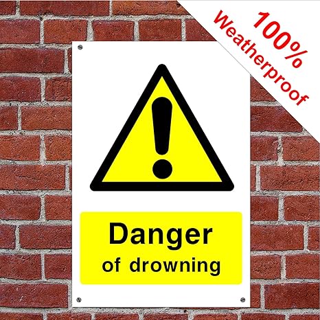 Warnschild oder Aufkleber'Danger of Drowning', Sicherheits- und Sicherheitshinweise – verschiedene Größen (150 mm x 200 mm) V