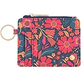 Karma, Womens Card ID Wallet, Small Leather Wallet Coin Purse with Keychain, Slim ID Card Case Holder, Retro Floral