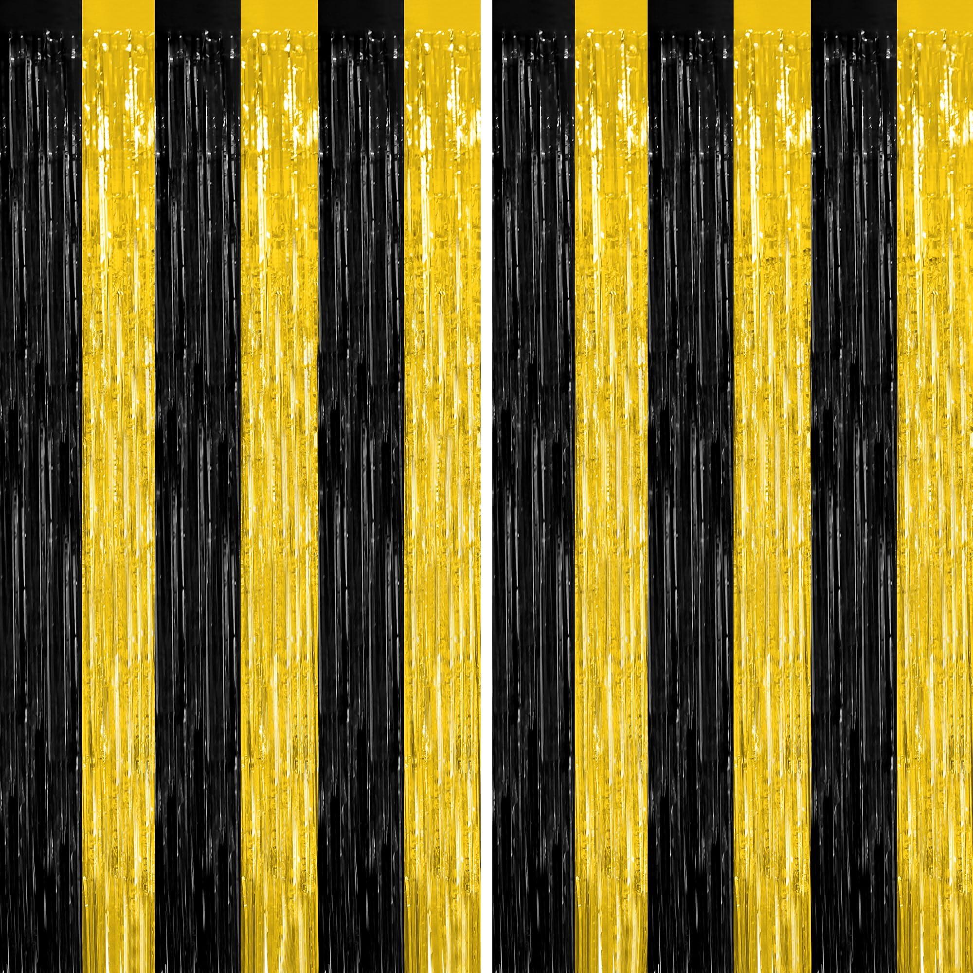 Photo 1 of 2 Pack Graduation Backdrop, 3.28 FT x 7.05 FT Black and Gold Foil Fringe Curtains, Metallic Foil Curtain Graduation Backdrop, Grad Party Supplies Black and Gold Party Decorations Class of 2026