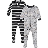 Gerber Baby Boys 2-Pack Footed Pajamas, Grey Dinos Black Stripe Grey, 9 Months