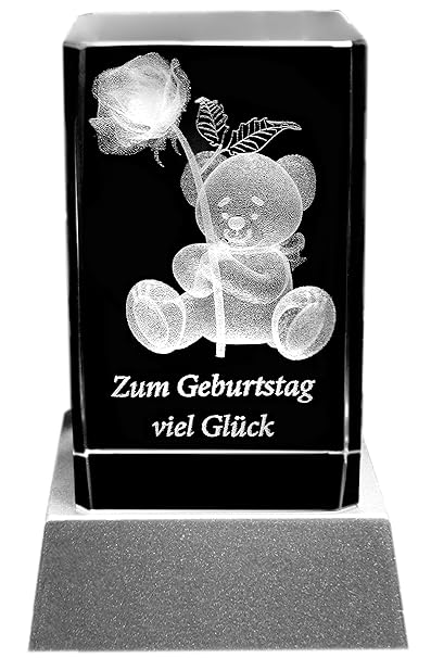 Kaltner Präsente Stimmungslicht LED Kerze/Kristall Glasblock / 3D-Laser-Gravur Glückwunschkarte Geburtstagskarte ZUM GEBURTST