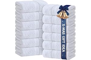 WHITE CLASSIC Wealuxe White Hand Towels for Bathroom [12 Pack] Cotton Hand Towel Bulk for Gym, Kitchen and Spa, 16x27 Inches Soft Highly Absorbent Quick Dry Terry Salon Towels