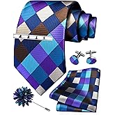 GUSLESON Tie Set for Men Necktie and Pocket Square,Tie Clip,Cufflinks, Lapel Pin Sets with Gift Box 5PCS