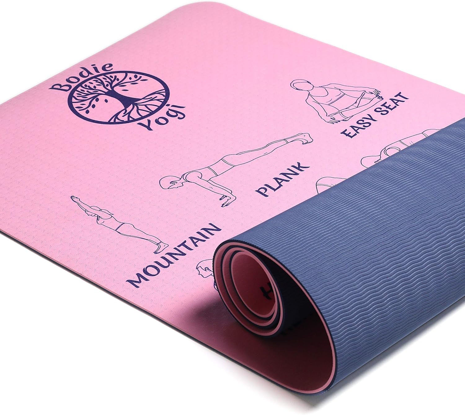Bodie Yogi Non Slip Fitness Instructional Yoga Mat W Illustrated Poses, Eco Friendly, Non-Toxic, 24 X 72, 6mm Thick