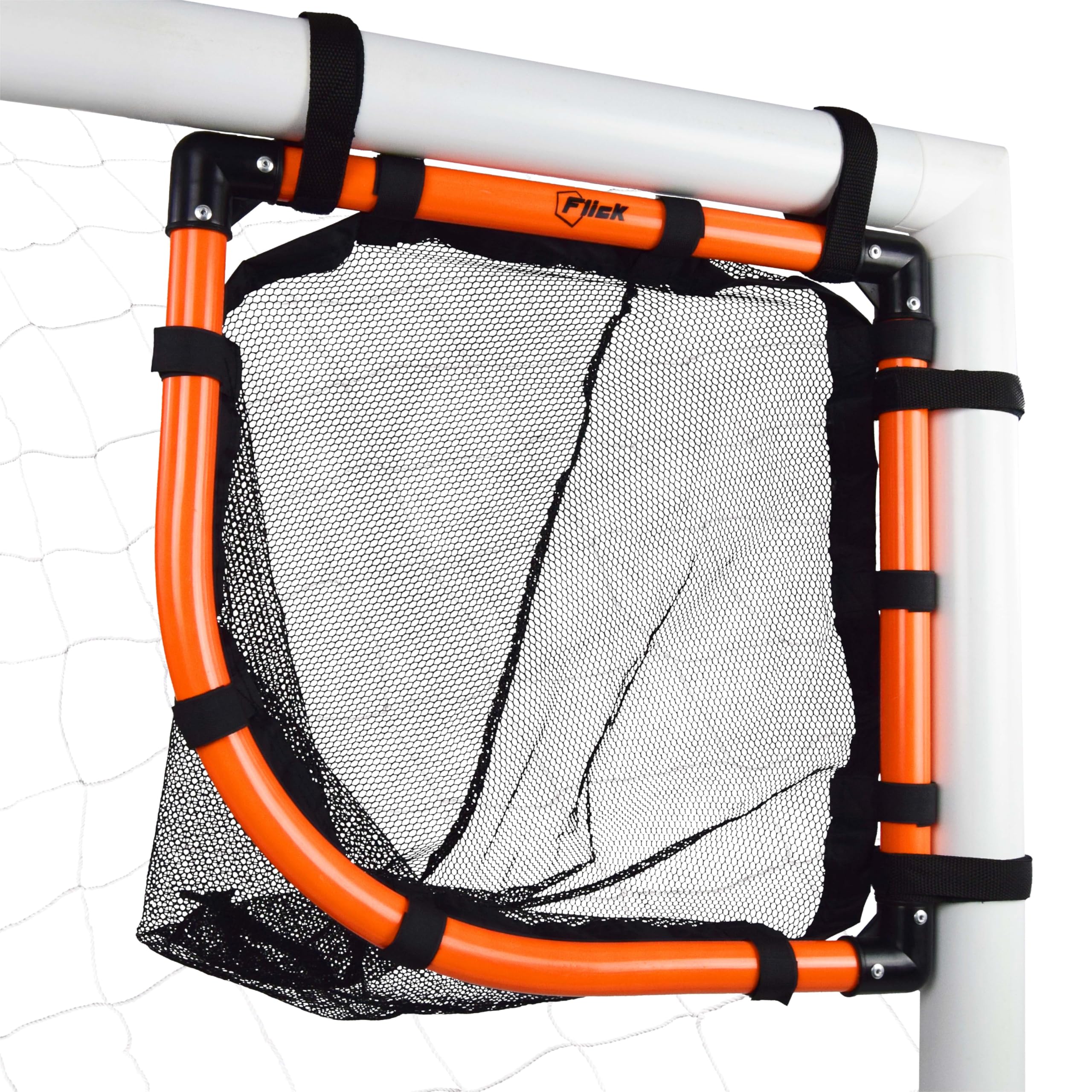 FLICK Urban Corner Shot Top Bins | Football Goal Target Nets for Accuracy Training | Fits all Goals | For Garden or Pitch Use, Black & Orange