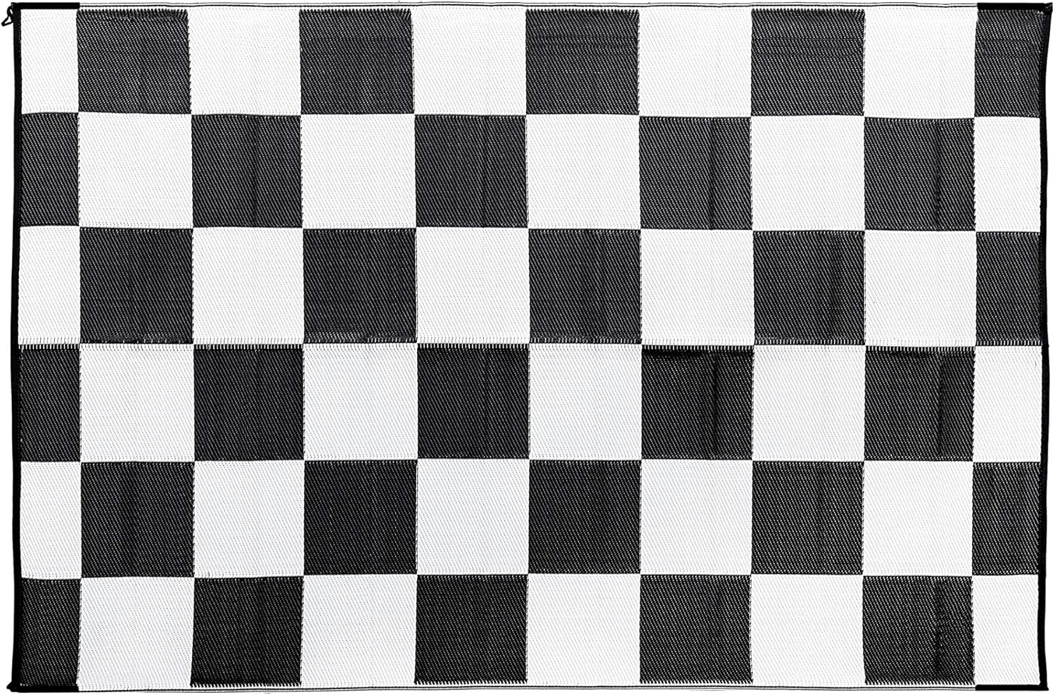 Reversible Outdoor Mat Rv Trailer Camping Patio Black White Checkered 9 X 12 Rug