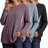 Sweetyweee 3 Pack Women's Nursing Shirts for Breastfeeding Zipper Ribbed Maternity Tops Lightweight Oversized Sweater