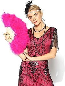 Radtengle 20s Vintage Feather Hand Fan Bridal Wedding 1920s Flapper Accessories for Costume Dancing Party