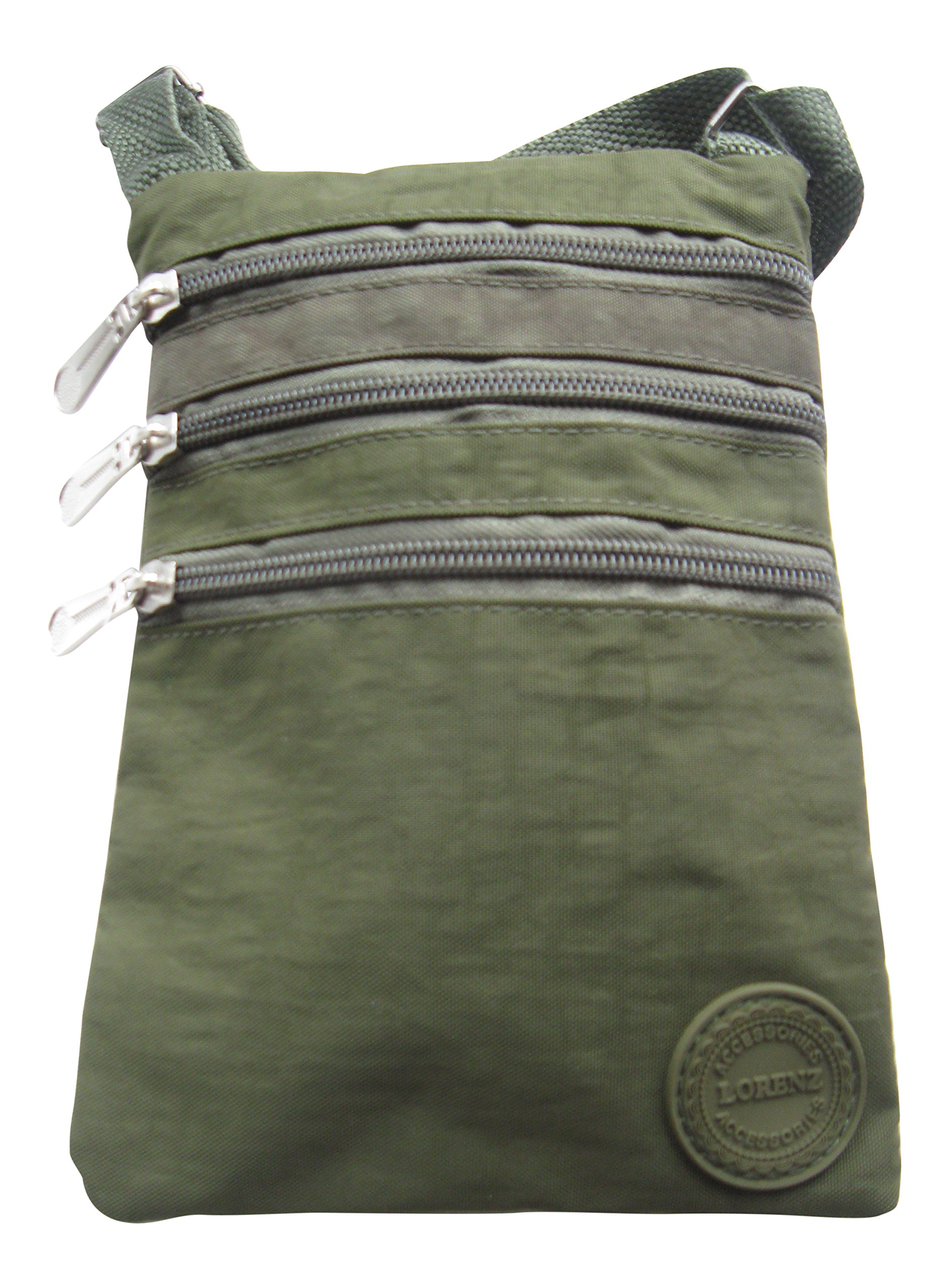 Ladies Crinkled Nylon Small Cross Body Bag Organizer - Khaki