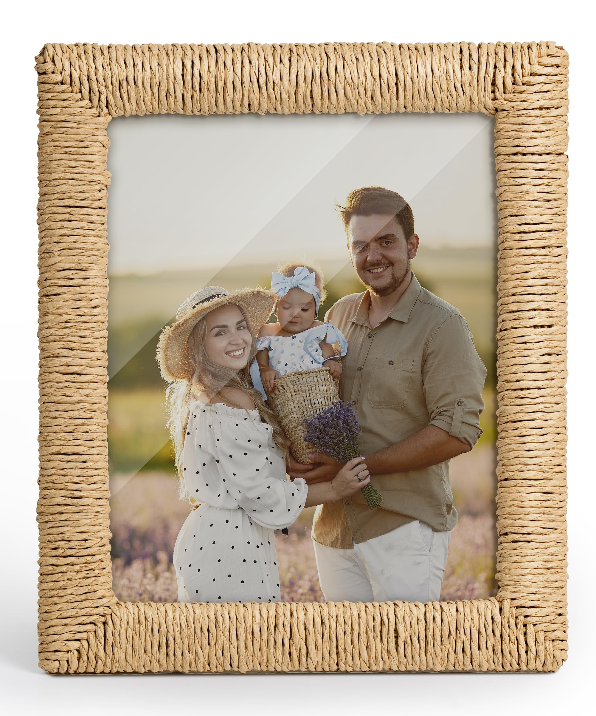 Photo 1 of takfot Boho 8x10 Picture Frame, Natural Boho Rattan Photo Frame with Real Glass Paper Rope for Wall and Tabletop Display Gift for Mom Grandma Family Friends