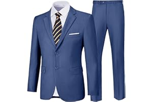 Amyox Men's Slim Fit 2 Piece Suit, Two Button Solid Suit Jacket Pants Set, Wedding Prom Suit