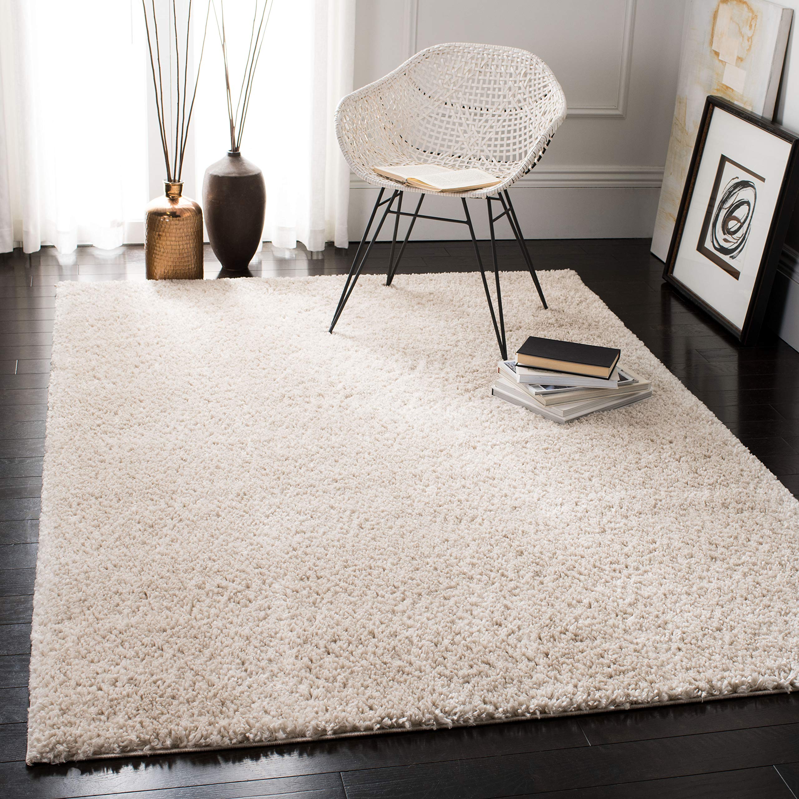 Photo 1 of SAFAVIEH August Shag Collection X-Large Area Rug - 12' x 15', Beige, Solid Design, Non-Shedding & Easy Care, 1.2-inch Thick Ideal for High Traffic Areas in Living Room, Bedroom (AUG900D)
