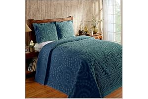 Better Trends King Size Bedspread 100% Cotton Chenille Coverlet Bedspreads, Soft Lightweight All Season Bedding, Teal Medallion Design 120" x 110"