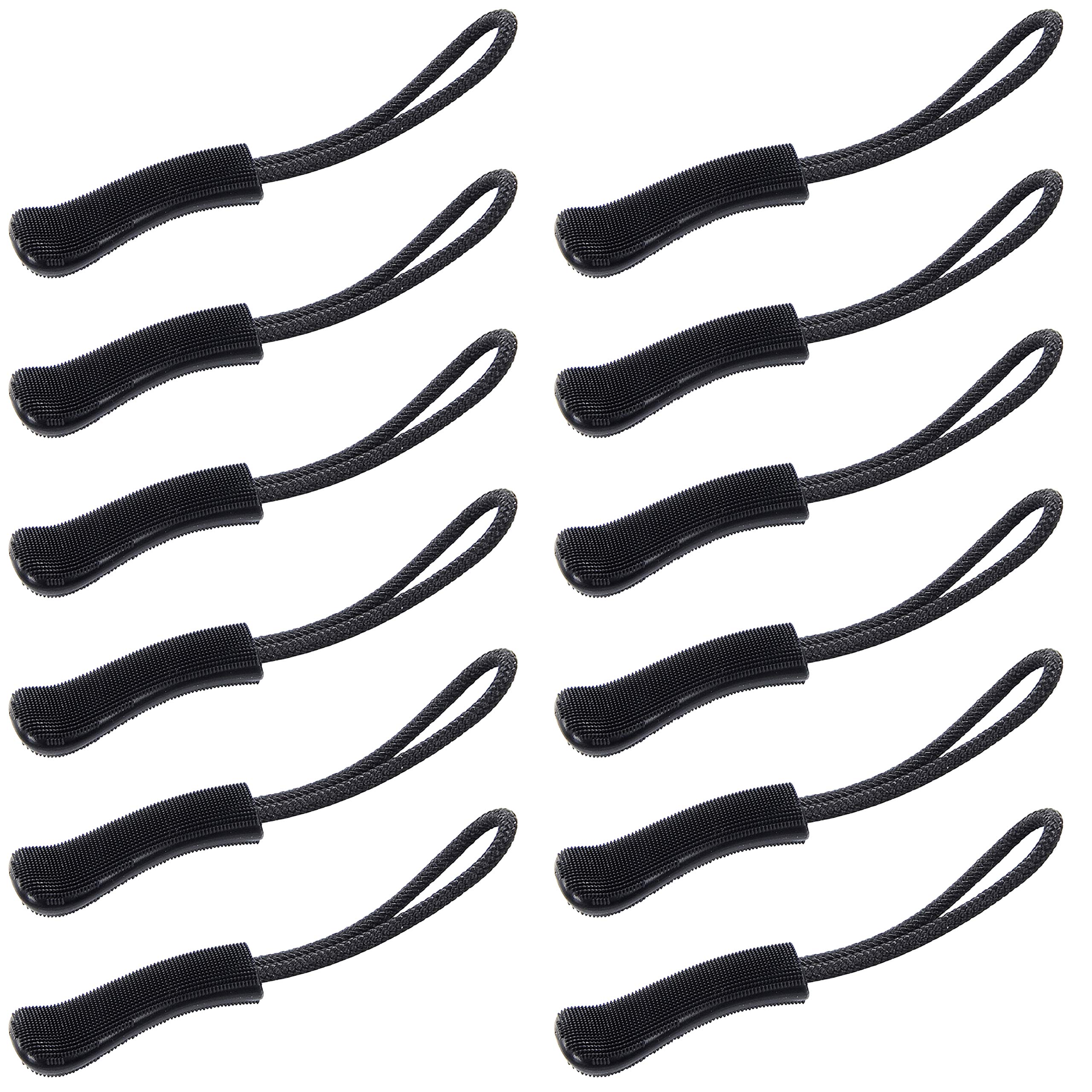 Wisdompro Zipper Pulls, 12 Pack Zip Tags Cord Pulls for Backpacks, Bags, Luggage, Suitcases, Jackets - Black