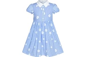 Sunny Fashion Girls Dress School Uniform Blue Strip Butterfly Print Gingham