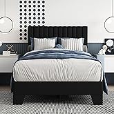 IOILORI Twin Size Bed Frame, Velvet Upholstered Platform Bed with Adjustable Tufted Headboard, Sturdy Frame and Slats, Noiseless, No Box Spring Required, Easy to Assemble, Black