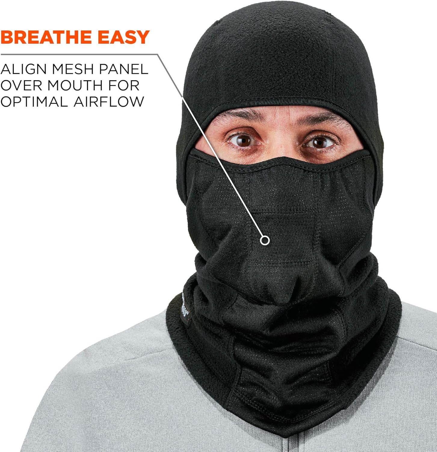 Ergodyne N-Ferno 6823 Balaclava Ski Mask, Wind-Resistant Face Mask, Hinged Design, Each, Black, One Size: Automotive